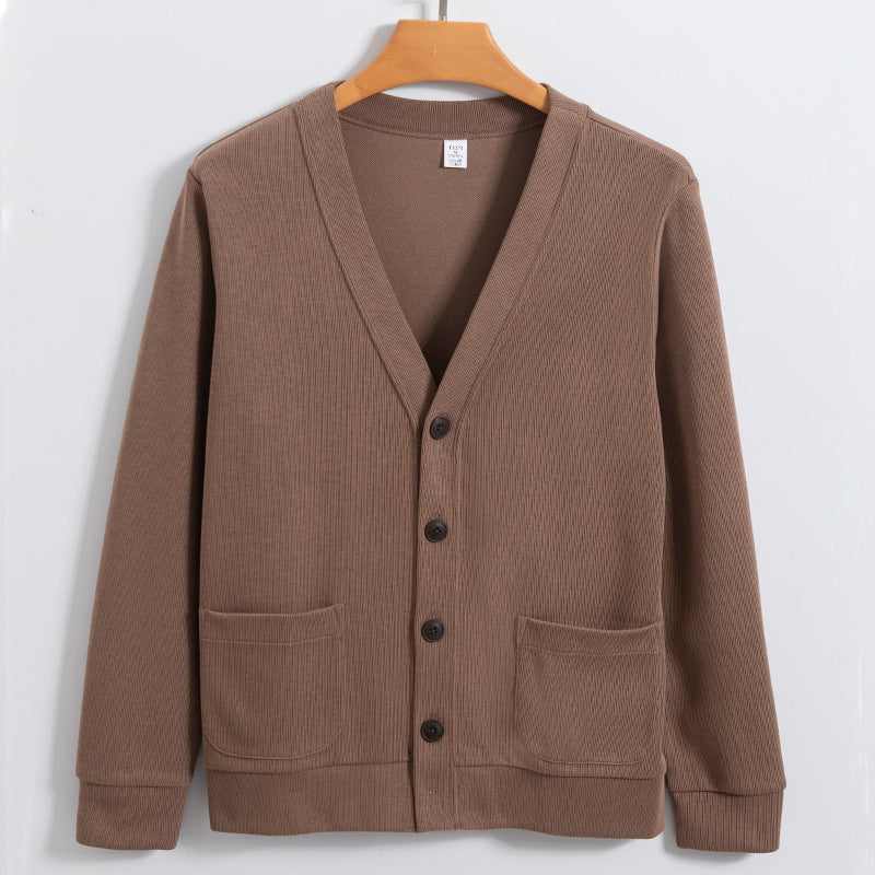 Amawinc Cardigan Homme En Coton Maille Décontracté Col V Boutons Poches Pull Polyvalent Élégant