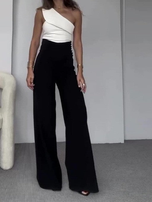 Damen Eleganter Jumpsuit mit asymmetrischem Schnitt und weitem Bein Amawinc