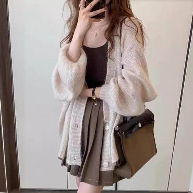 Damen Modische Strickjacke mit weiten Ärmeln und eleganten Details Amawinc