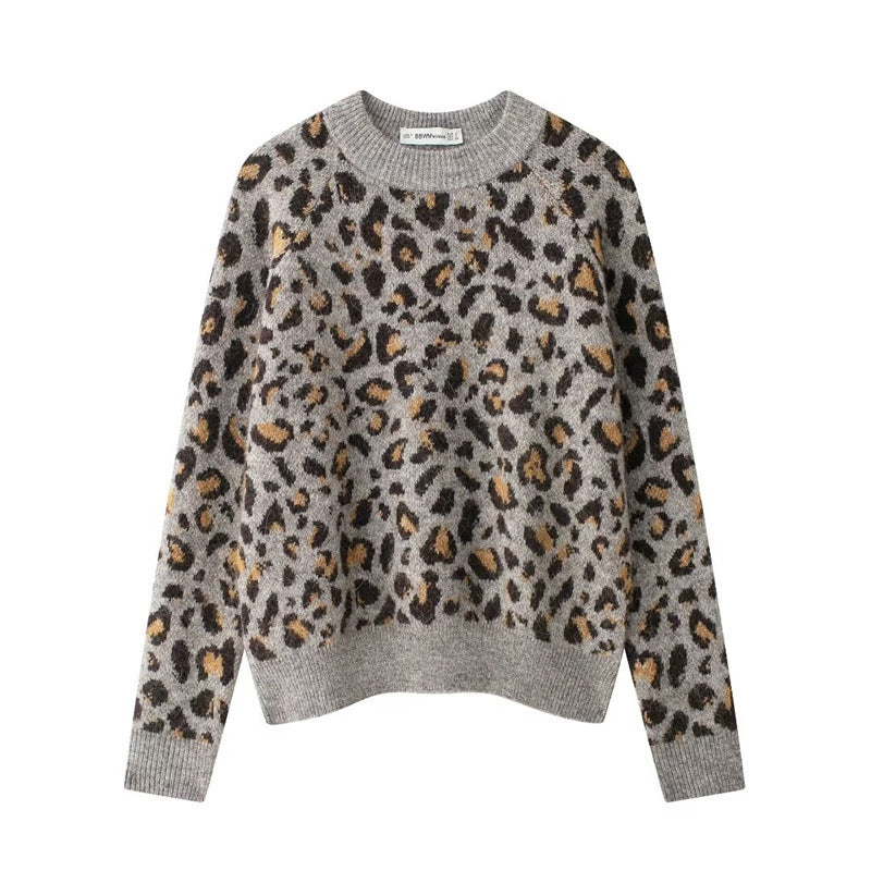 Damen Kuscheliger Strickpullover mit modernem Leopardenmuster Amawinc