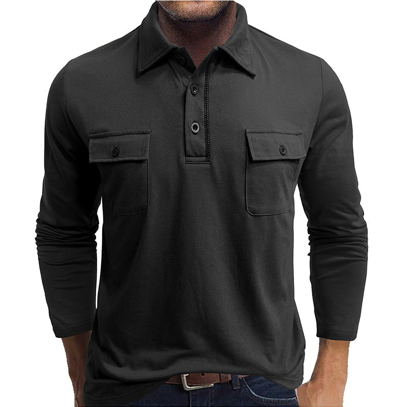 Polo Homme Manches Longues en Coton Mélangé Coupe Régulière avec Poches à Rabats sur la Poitrine Nordisk Flair