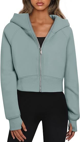 Damen cropped Kapuzenjacke mit durchgehendem Reißverschluss Amawinc