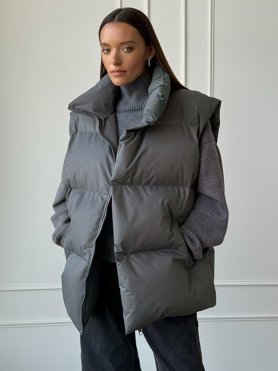 Damen Steppweste mit hohem Kragen und Taschen Amawinc