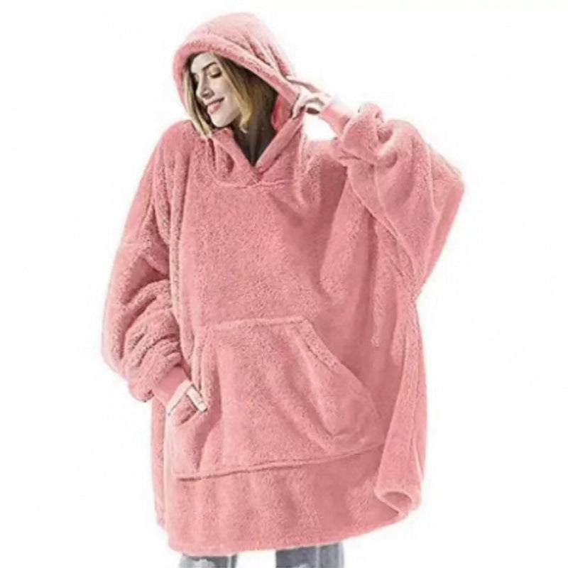 Damen Kuschelige Oversize-Hoodiejacke aus Fleece mit Kängurutasche Amawinc
