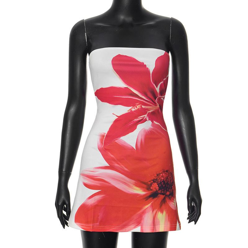 Robe Courte Sans Bretelles Femme Coupe Moulante Amawinc Imprimé Floral Pour Une Soirée Élégante
