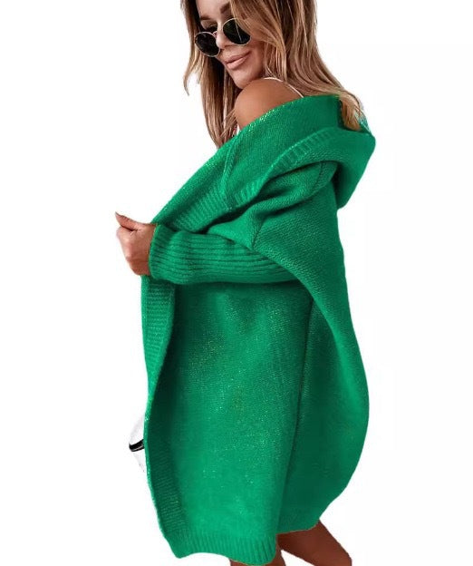 Damen gemütlicher Strickcardigan mit Kapuze und weit geschnittenen Ärmeln Amawinc