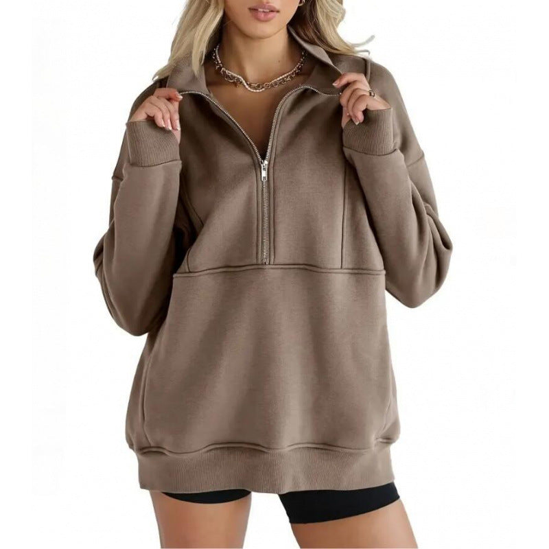 Damen Sweatshirt mit halbem Reißverschluss und oversized Schnitt Amawinc