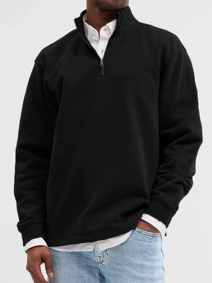 Nordisk Flair Sweatshirt Homme Mélange Coton Col Montant Zip Front Décontracté Poignets et Ourlet Côtelés