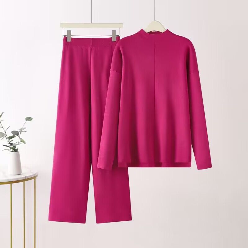 Damen elegantes Set aus langärmligem Oberteil und Palazzo-Hosen Amawinc