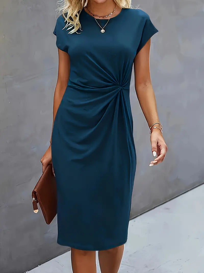 Robe Moulante Femme Coupe Slim Manches Courtes Encolure Ronde Avec Drapé Latéral