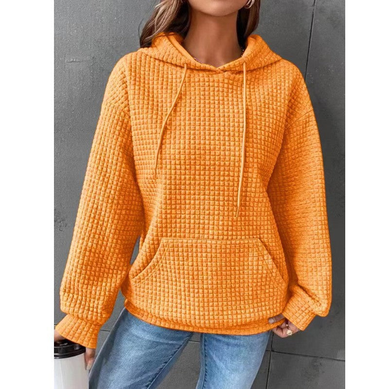 Damen Waffelstruktur Hoodie mit Kängurutasche und lässigem Schnitt Amawinc