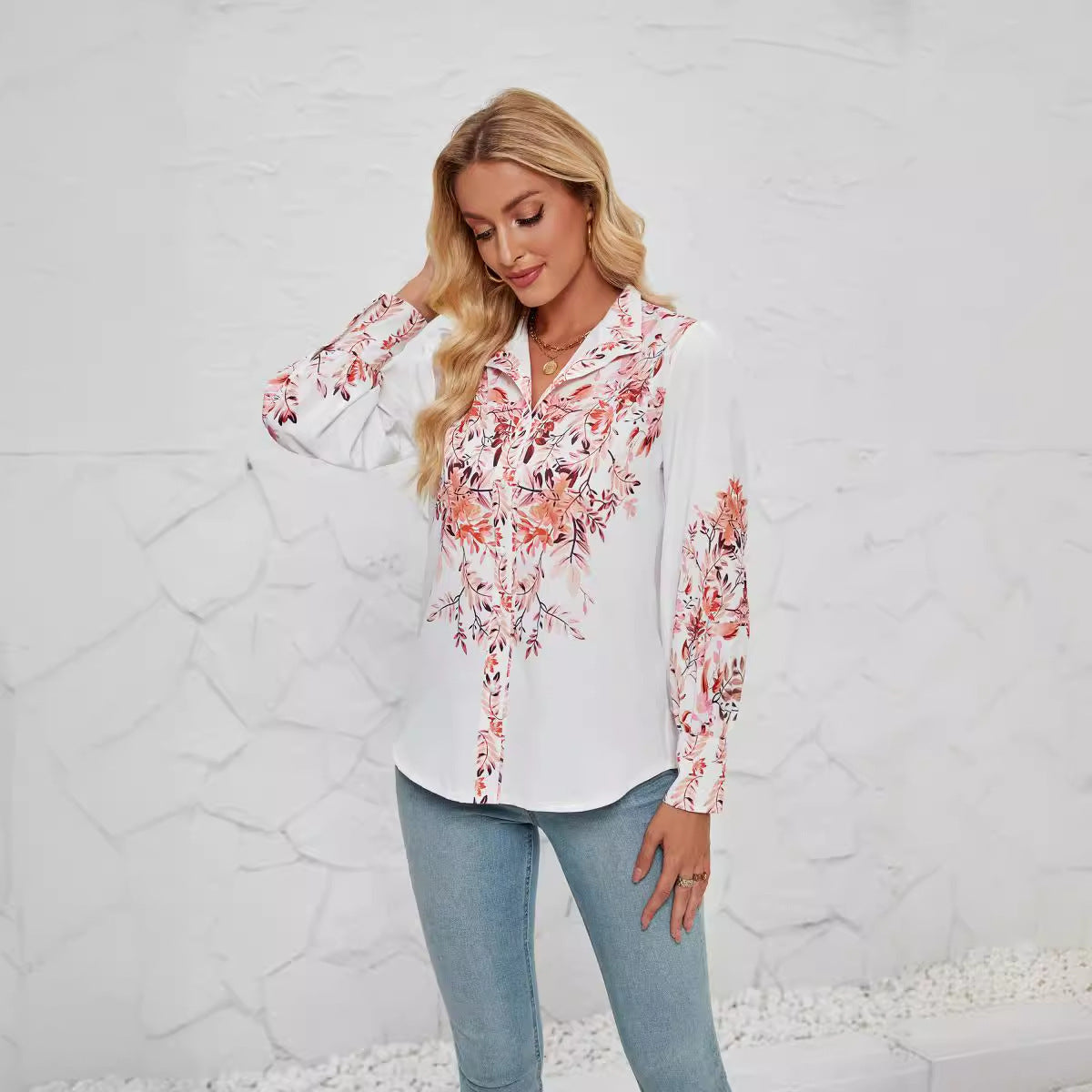 Blouse Femme Légère Viscose Décontractée Manches Longues Imprimé Floral Amawinc Charme