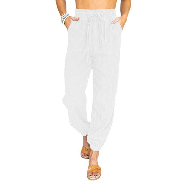 Damen luftige Freizeithose mit elastischem Bund und seitlichen Taschen Amawinc