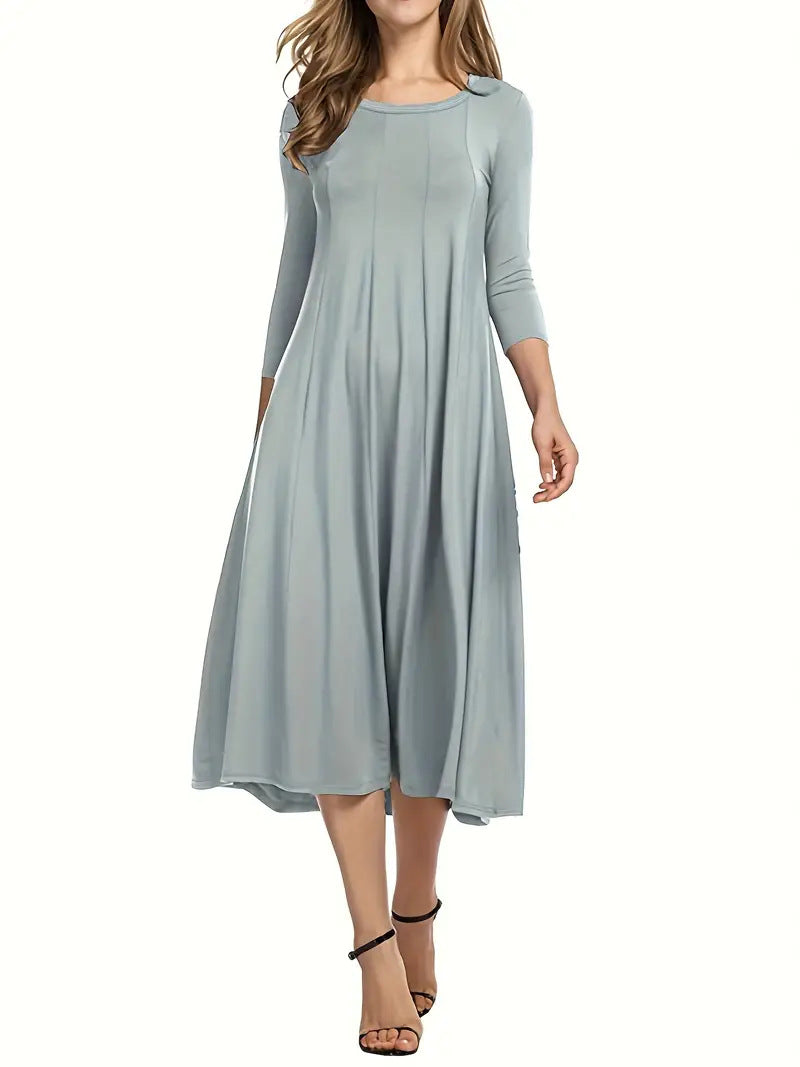 Damen Midi-Kleid mit schmeichelndem Schnitt und 3/4-Ärmeln Amawinc