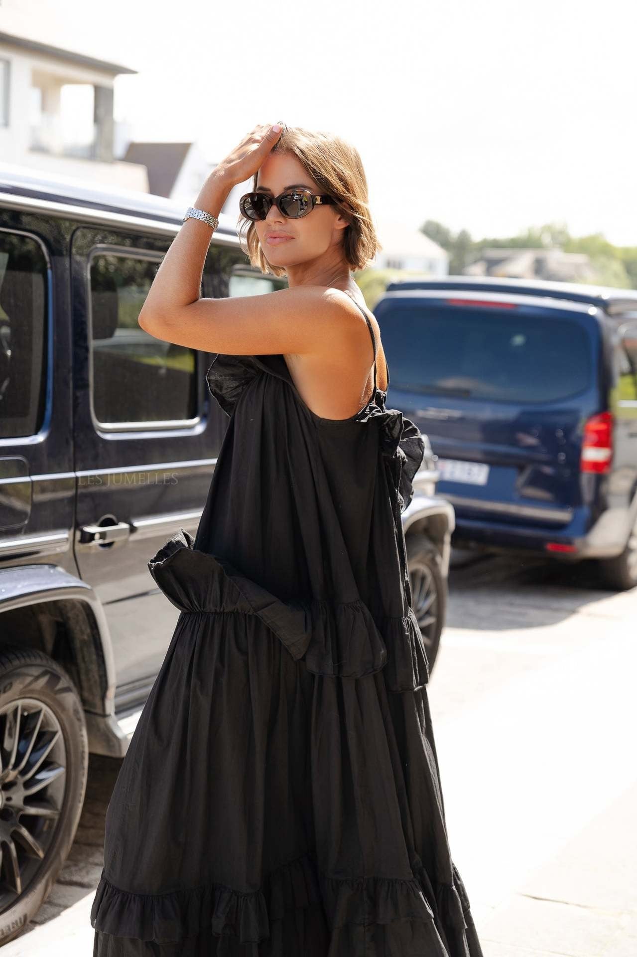 Robe Maxi Femme Fluide En Mélange De Coton Col À Volants Jupe En Couches Pour Été Vacances Élégante Amawinc