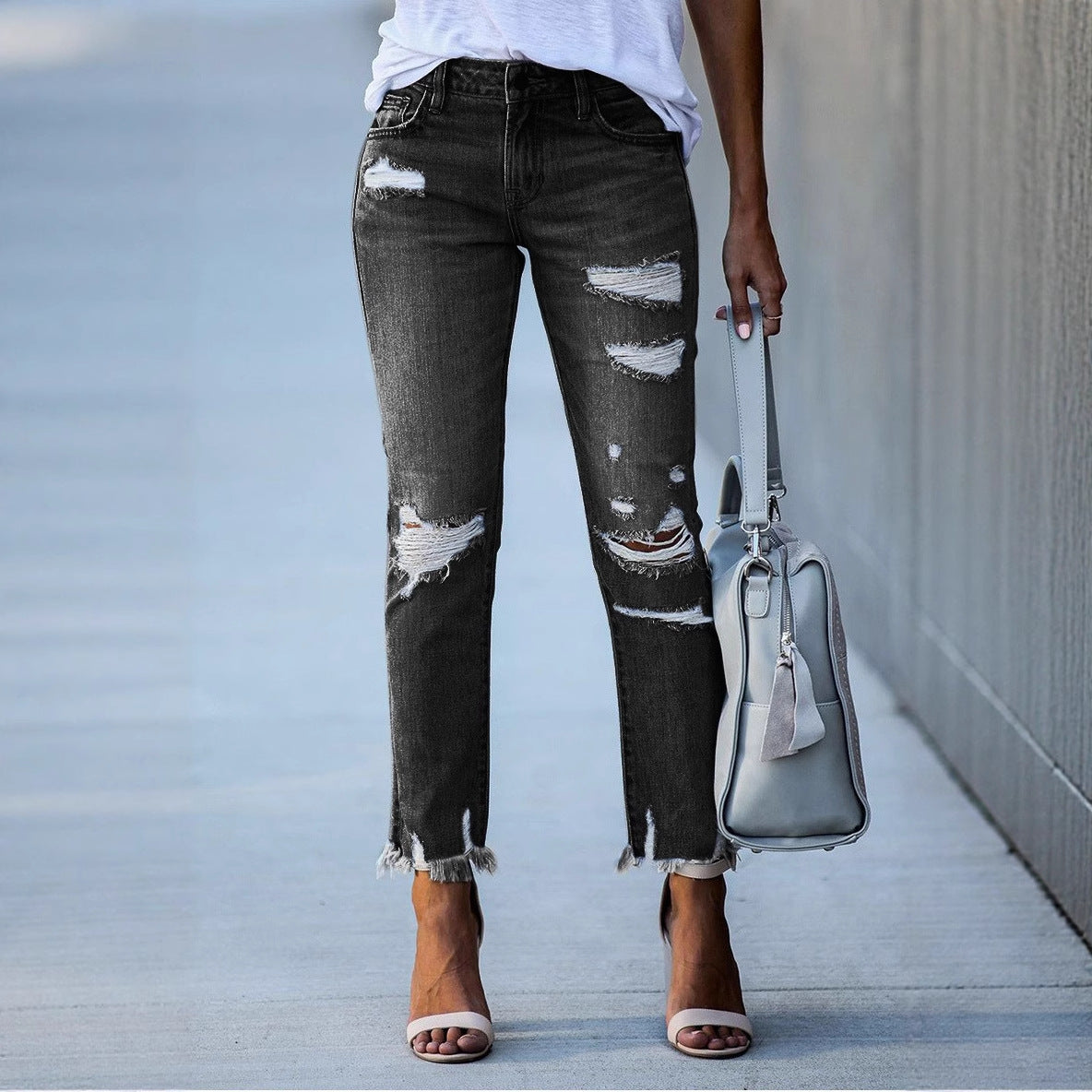 Damen Ripped Jeans im modernen Vintage-Look mit fransigen Säumen Amawinc