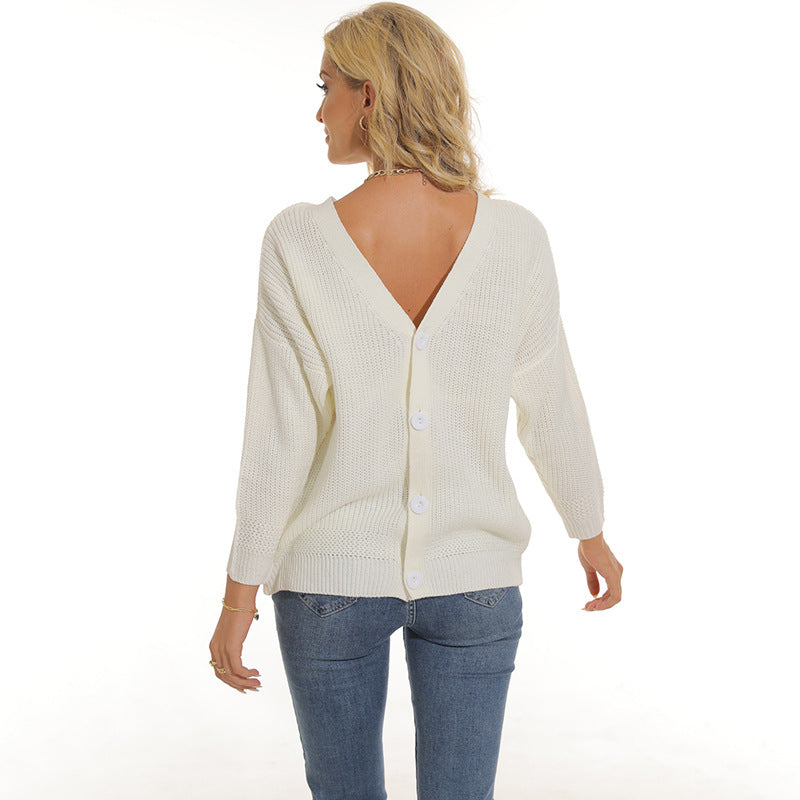 Damen Strickjacke mit tiefem V-Ausschnitt und Knopfleiste Amawinc