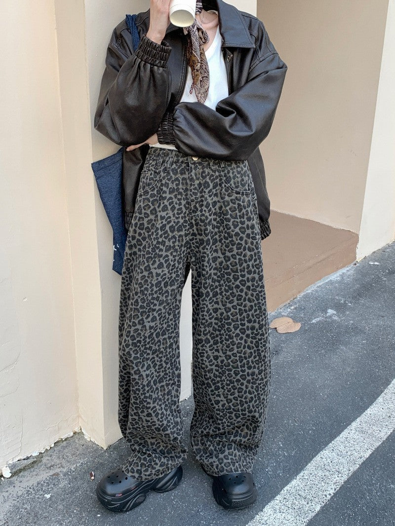 Damen Weite Leoparden-Hose mit elastischem Bund Amawinc