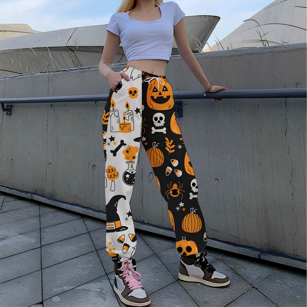 Pantalon De Loisir Femme À Coupe Décontractée Effet Coton Imprimé Audacieux Avec Taille À Cordon Poches Longueur Totale