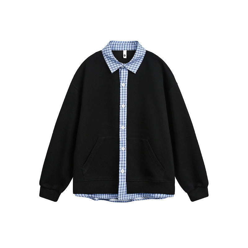 Damen Lässiger Oversized Kapuzenpullover mit Hemdkragen Amawinc