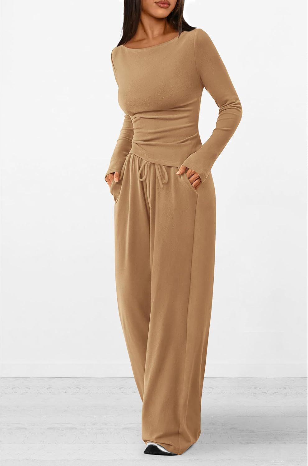 Damen elegantes und bequemes Lounge-Set mit langem Arm und elastischem Bund Amawinc