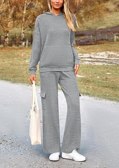 Damen Bequemes Lounge-Set mit Kapuze und weiten Hosen Amawinc