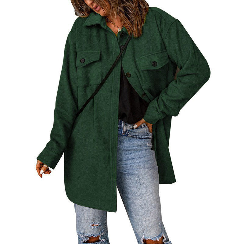 Damen vielseitige Oversize-Hemdjacke mit aufgesetzten Taschen und Knopfverschluss Amawinc