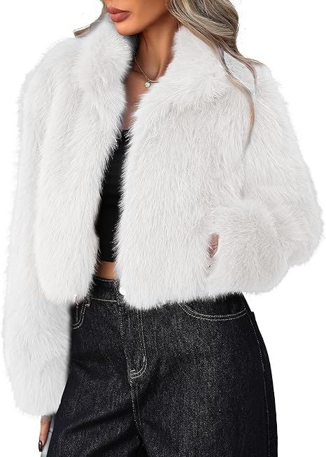 Damen Kurze Kunstpelzjacke mit weichem Fell und eleganter Silhouette Amawinc