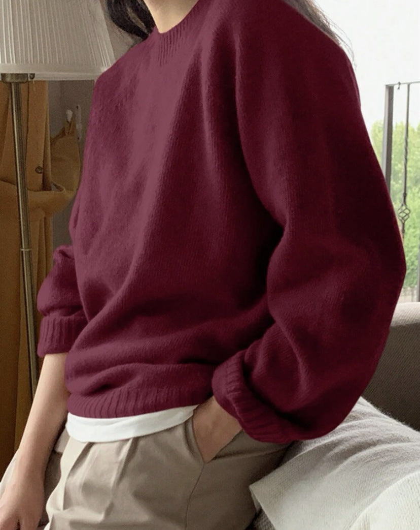 Damen Gemütlicher Rundhals-Pullover aus hochwertigem Stoff Amawinc