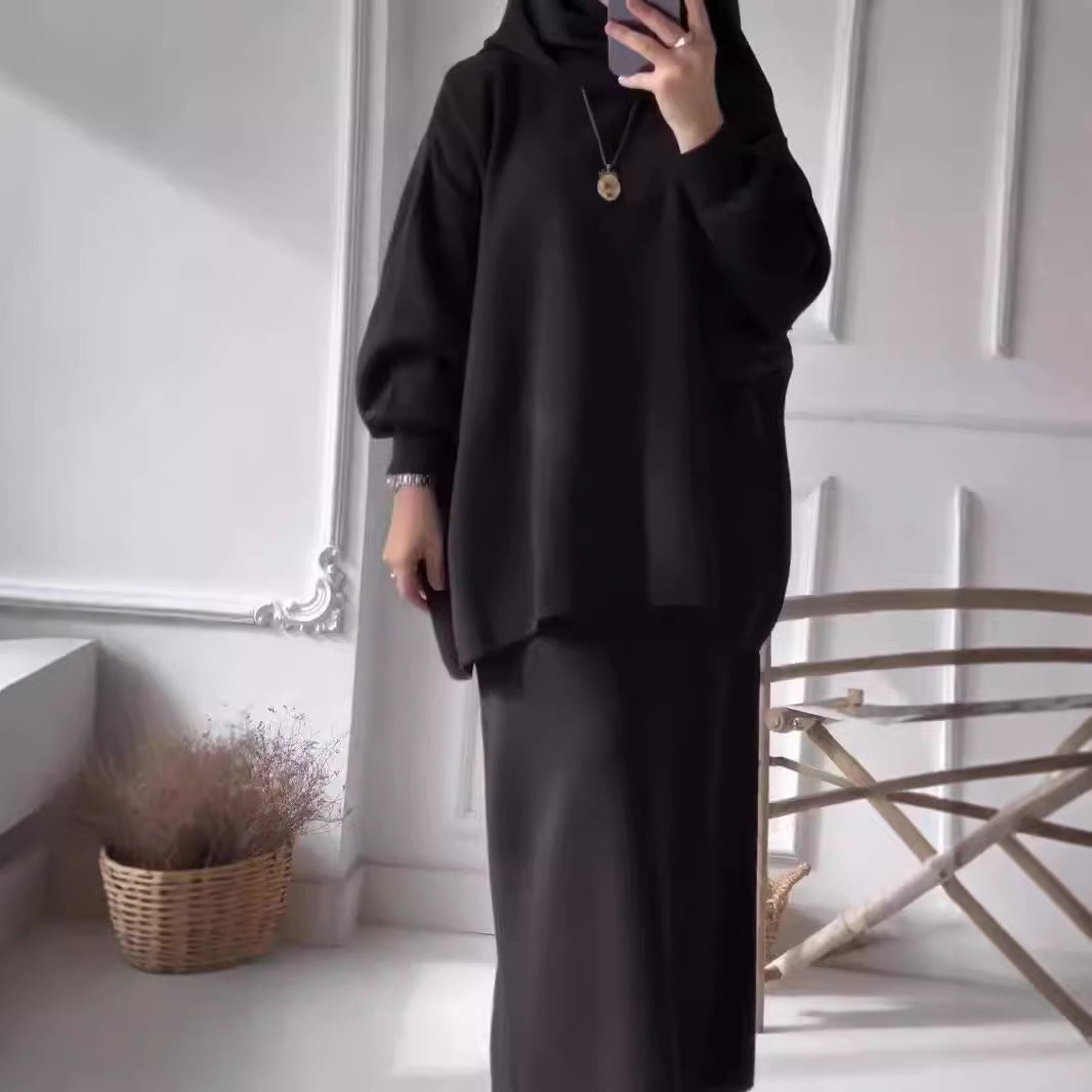 Damen Freizeitliches Strick-Set mit weitem Oberteil und schmaler Rock-Passform Amawinc