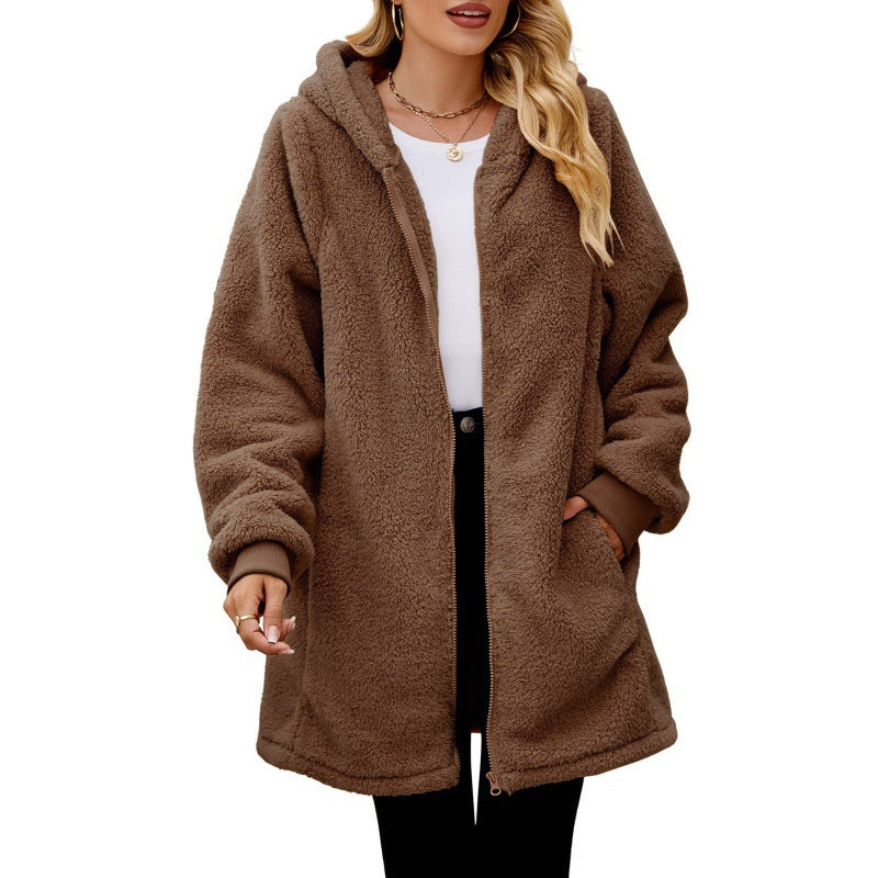 Damen Kuschelige Fleecejacke mit Kapuze Amawinc