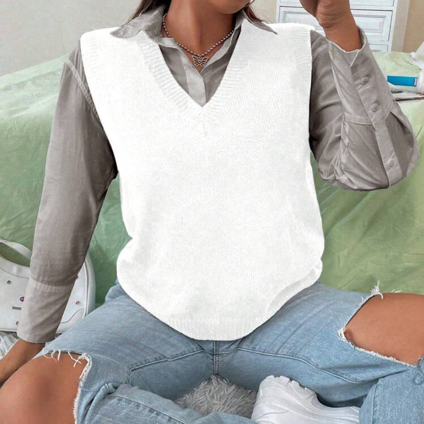 Damen Strickweste mit V-Ausschnitt und feinem Rippstrickmuster Amawinc