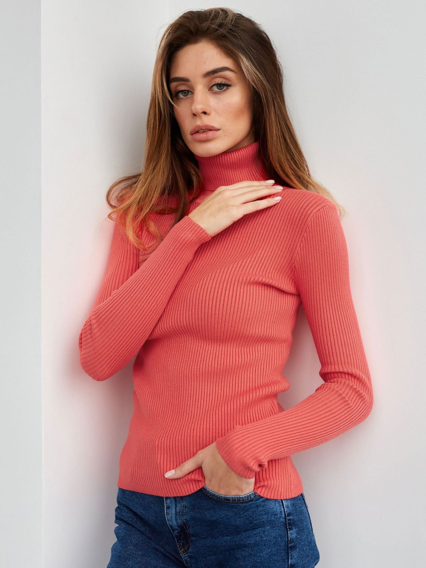 Damen Rollkragenpullover mit geripptem Design und lässigem Schnitt Amawinc