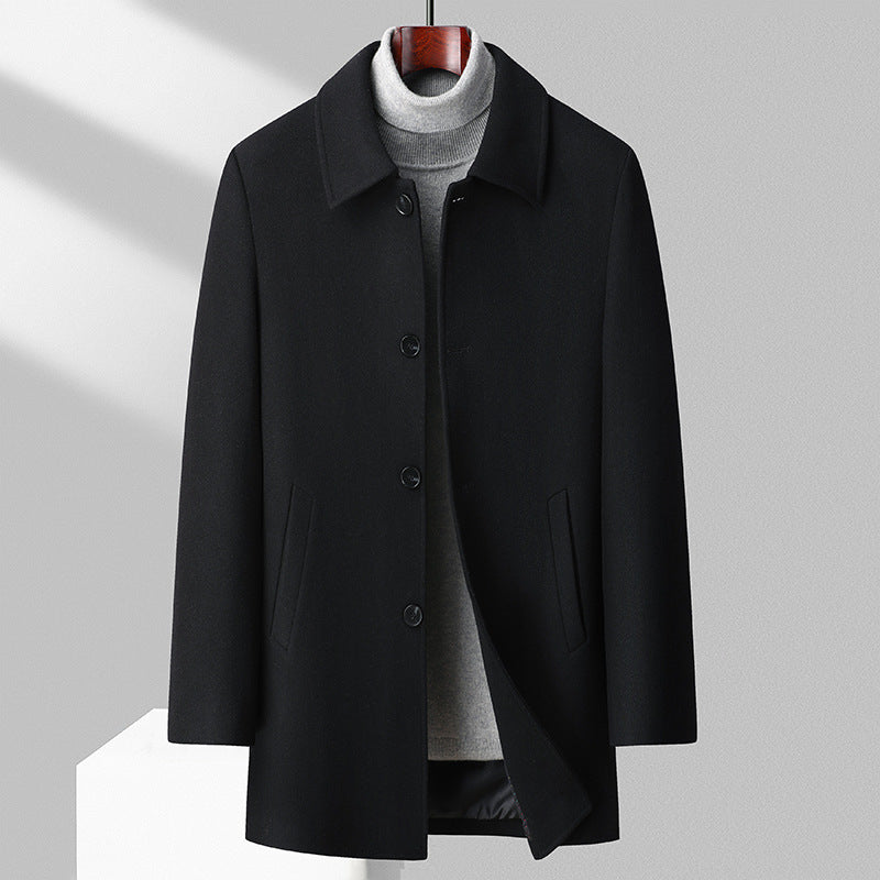 Manteau Homme Mi Long En Mélange De Laine Col Large Doublé Intérieur Coupe Regular Amawinc