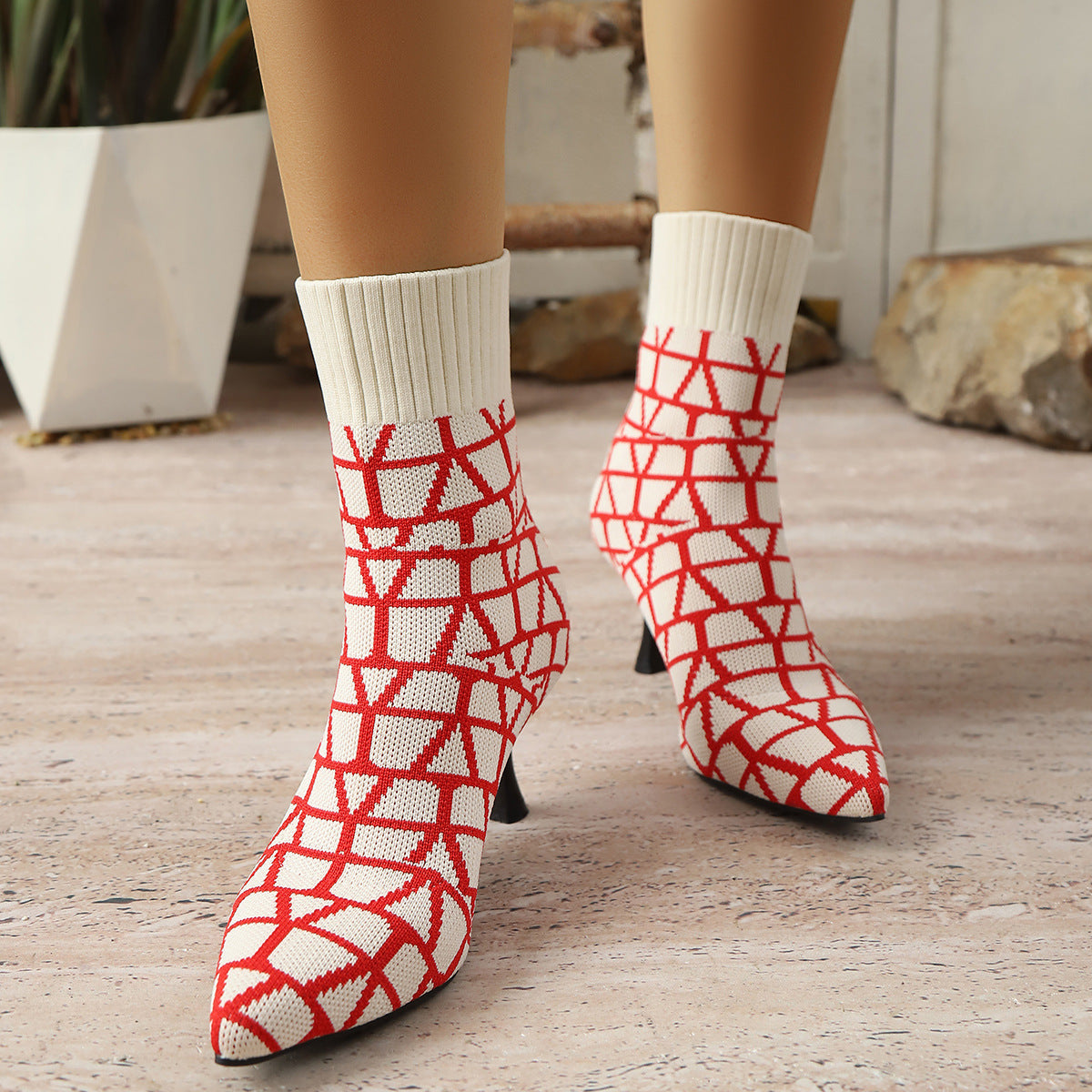 Damen Stiefelimitierte Sockenschuhe mit elegantem Absatz Amawinc