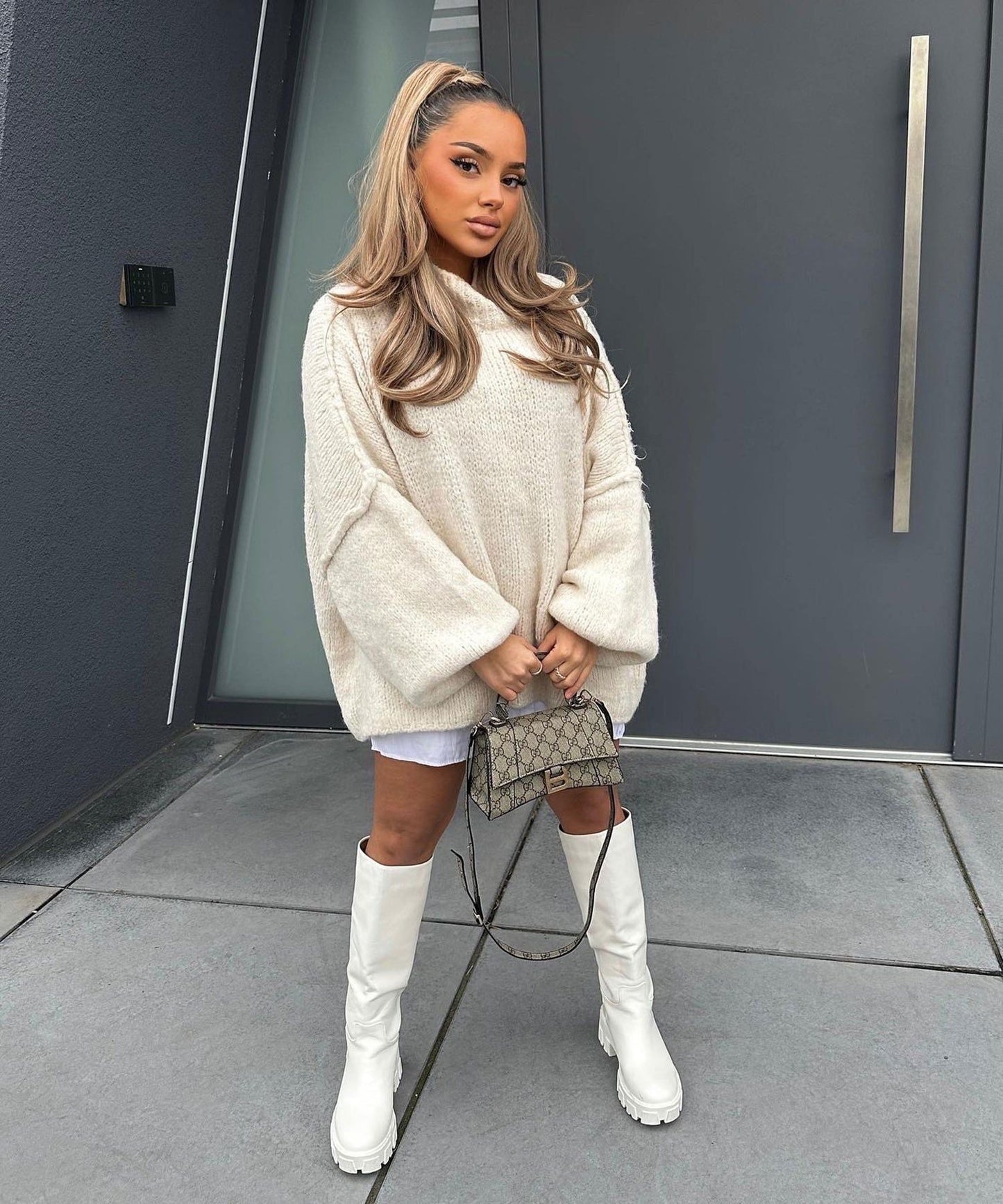 Damen kuscheliger Oversize-Pullover mit weiten Ärmeln und strukturiertem Strick Amawinc