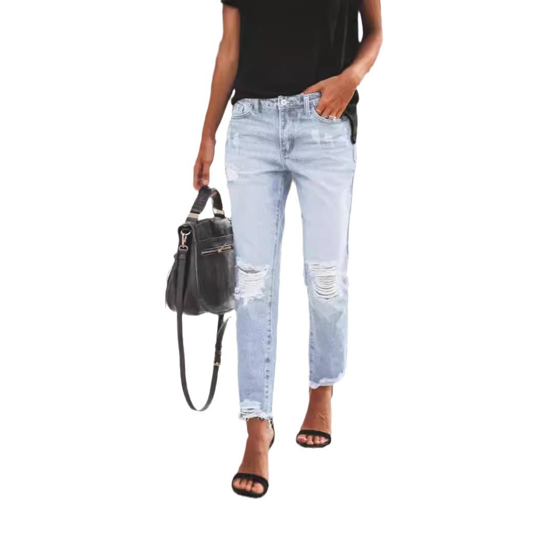 Damen Jeanshose mit modischen Destroyed-Details und bequemer Passform Amawinc