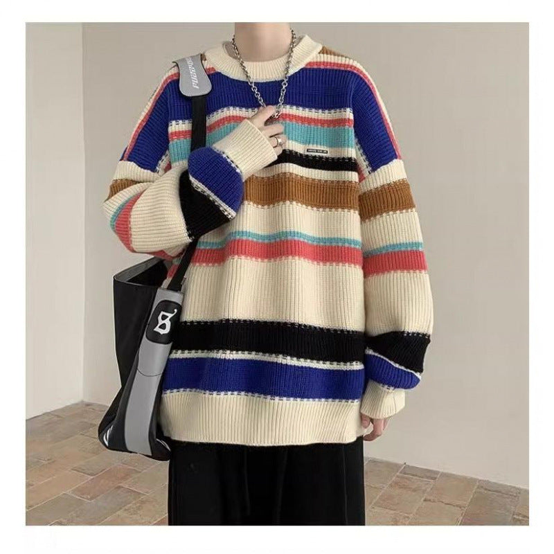 Damen Oversized Casual Strickpullover mit gestreiftem Design Amawinc