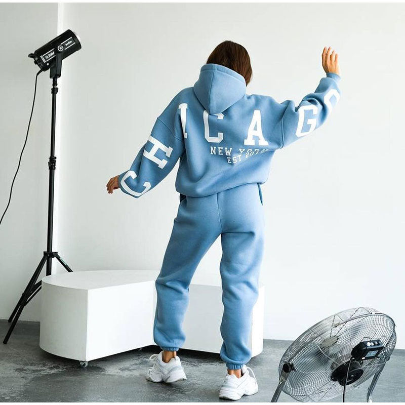 Damen Lässiger Oversize-Sweatanzug mit Kapuze und elastischem Bund Amawinc