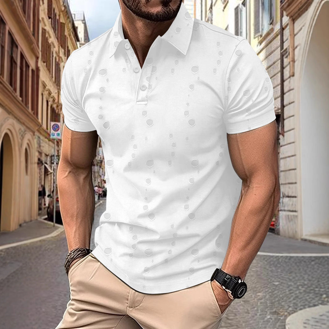 Polo Homme Slim Fit Piqué Motif Subtil Manches Courtes Respirant En Maille Pour Temps Chaud