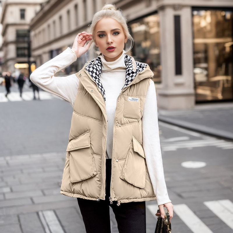 Damen gesteppte Winterweste mit verstellbarer Kapuze und praktischen Taschen Amawinc