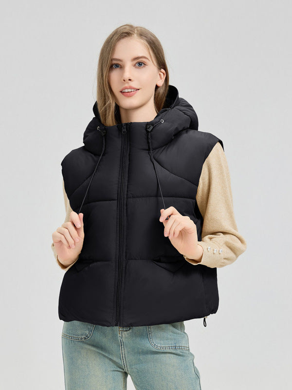 Damen gesteppte Weste mit abnehmbarer Kapuze und seitlichen Eingrifftaschen Amawinc