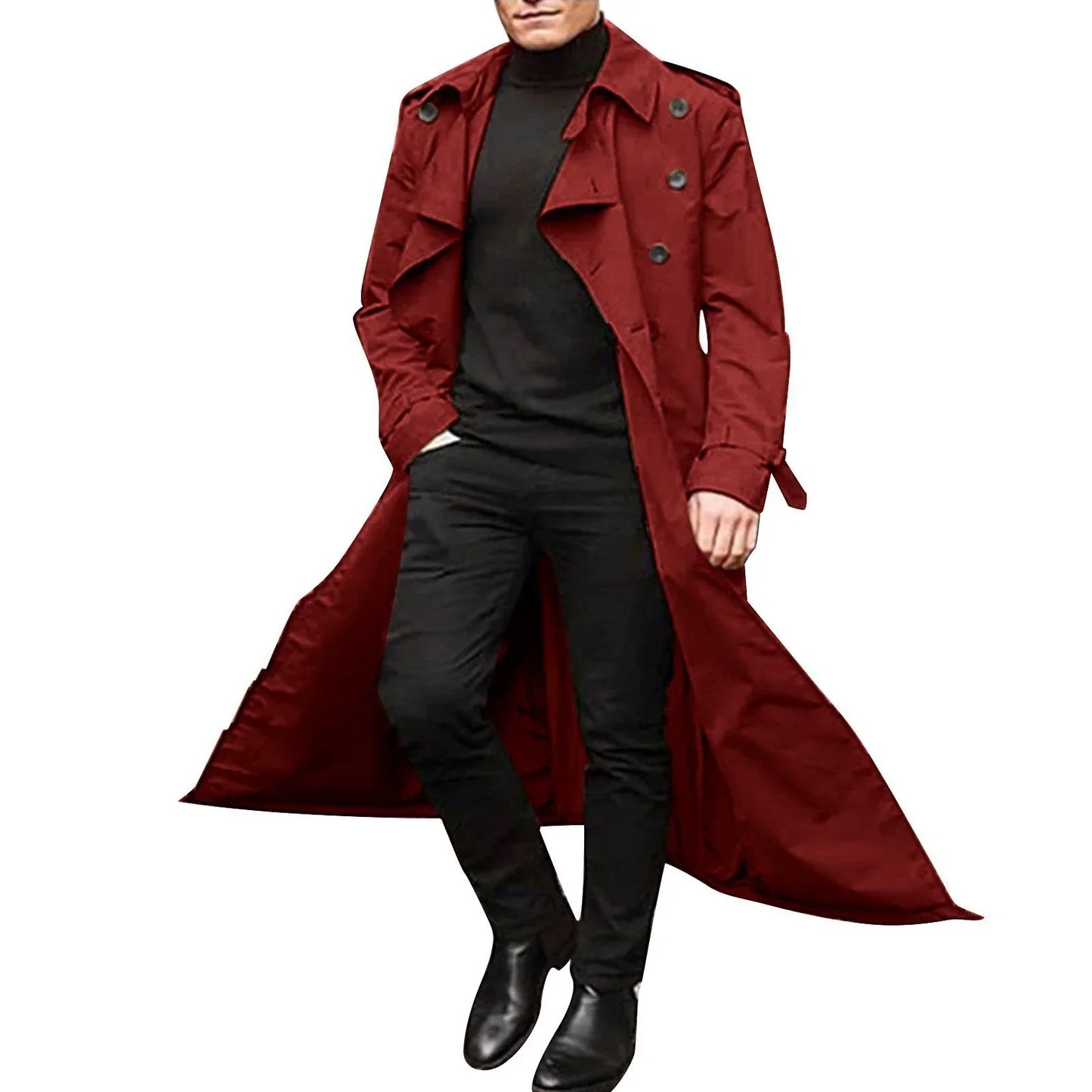 Manteau Trench Homme Tailored Fit Double Breasted Notched Lapels Longueur Intégrale Style Professionnel