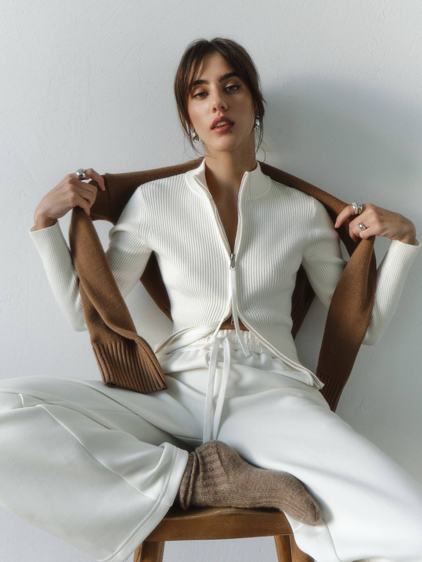 Damen Strickpullover mit hohen Kragen und Reißverschluss Amawinc