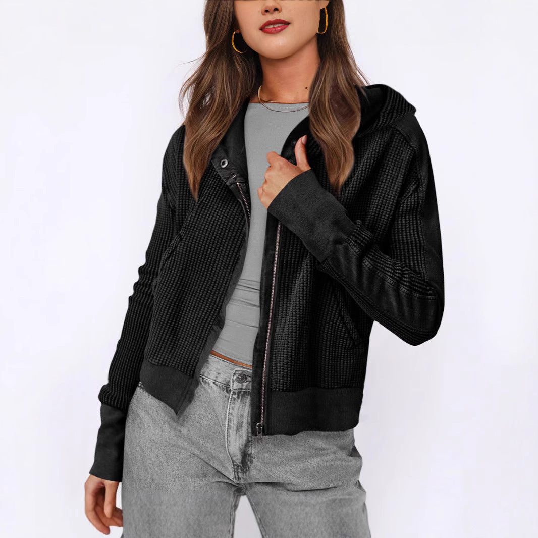 Damen lässige Zip-Jacke mit Kapuze und strukturiertem Design Amawinc