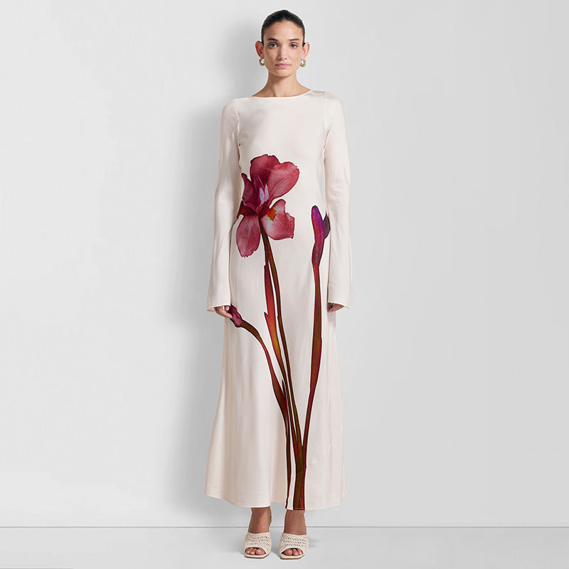 Damen Maxi-Kleid mit floralem Druck und langen Ärmeln Amawinc