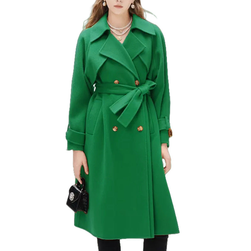 Damen gefütterter Trenchcoat mit großem Revers und Taillengürtel Amawinc