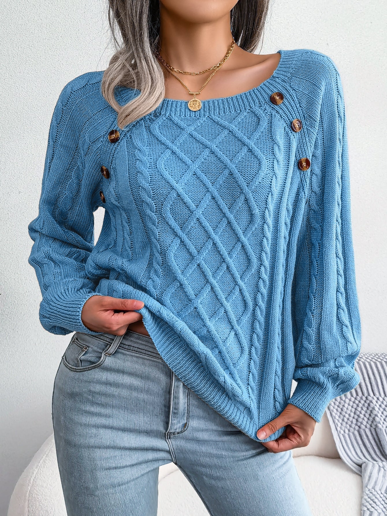 Damen-Pullover mit Rautenmuster und quadratischem Ausschnitt