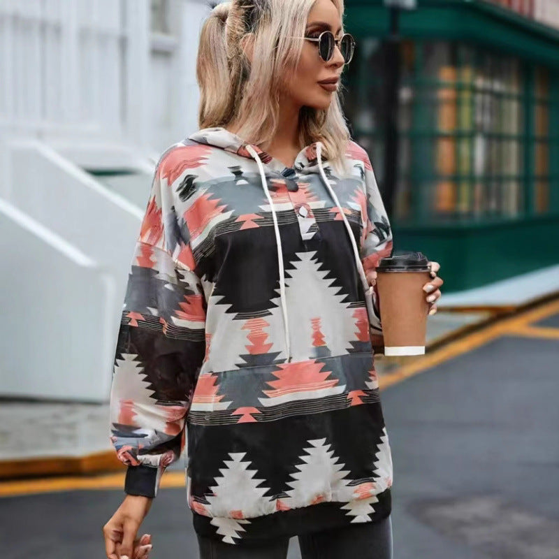 Damen Relaxed Fit Bohemian Grafik Hoodie Amawinc