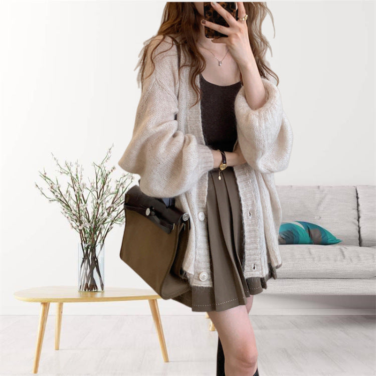 Damen gemütliche Strickjacke mit voluminösen Ärmeln Amawinc